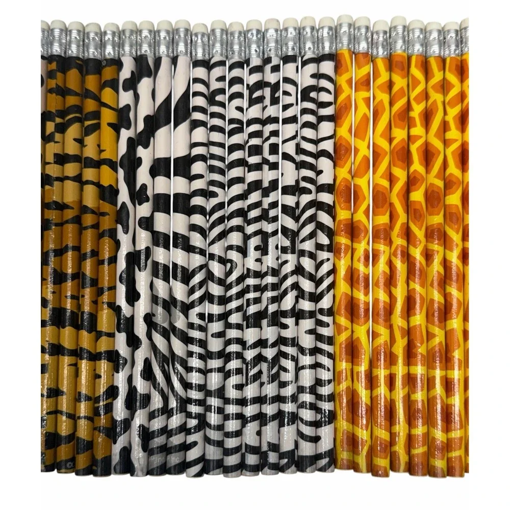 Lot of 32 Animal Print Pencils Giraffe, Zebra, Leopard, Tiger, Cow All NEW